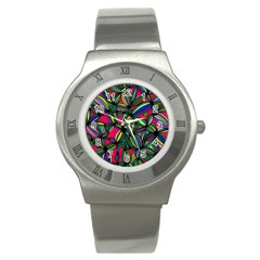 Background Pattern Flowers Seamless Stainless Steel Watch