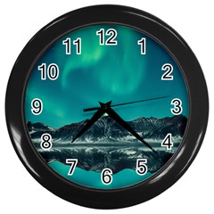 Blue And Green Sky And Mountain Wall Clock (black) by Jancukart