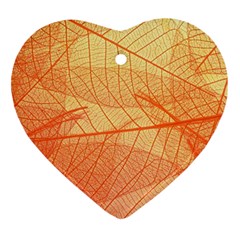 Orange Leaves Colorful Transparent Texture Of Natural Background Heart Ornament (two Sides) by Jancukart