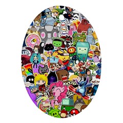 Assorted Cartoon Characters Doodle  Style Heroes Ornament (oval)
