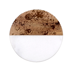 Romantic Cotton Pattern Wallpaper Texture Design Art Classic Marble Wood Coaster (round)  by Jancukart