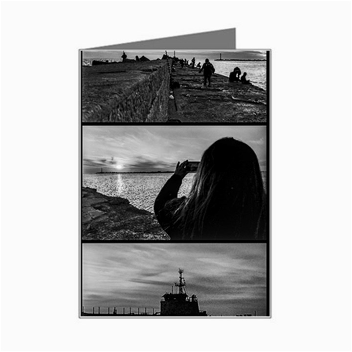 Coastal Sunset Black And White Scene Collage, Montevideo, Uruguay Mini Greeting Card