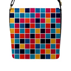 Square Plaid Checkered Pattern Flap Closure Messenger Bag (l)