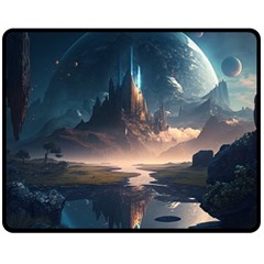 Space Planet Universe Galaxy Moon One Side Fleece Blanket (medium)