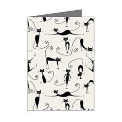 Pattern Cats Black Feline Kitten Mini Greeting Card