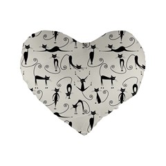 Pattern Cats Black Feline Kitten Standard 16  Premium Heart Shape Cushions