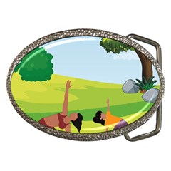 Mother And Daughter Yoga Art Celebrating Motherhood And Bond Between Mom And Daughter. Belt Buckles
