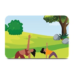 Mother And Daughter Yoga Art Celebrating Motherhood And Bond Between Mom And Daughter. Plate Mats