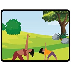 Mother And Daughter Yoga Art Celebrating Motherhood And Bond Between Mom And Daughter  One Side Fleece Blanket (large)