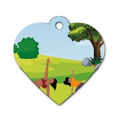 Mother And Daughter Yoga Art Celebrating Motherhood And Bond Between Mom And Daughter  Dog Tag Heart (one Side) by SymmekaDesign