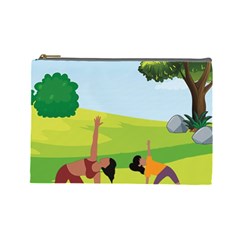 Mother And Daughter Yoga Art Celebrating Motherhood And Bond Between Mom And Daughter  Cosmetic Bag (large) by SymmekaDesign