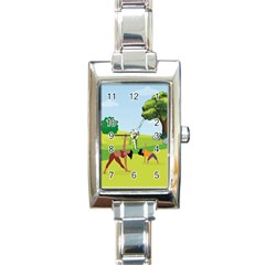 Mother And Daughter Yoga Art Celebrating Motherhood And Bond Between Mom And Daughter  Rectangle Italian Charm Watch by SymmekaDesign