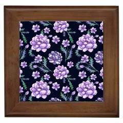 Elegant Purple Pink Peonies In Dark Blue Background Framed Tile by augustinet