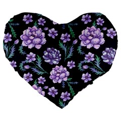 Elegant Purple Pink Peonies In Dark Blue Background Large 19  Premium Heart Shape Cushions by augustinet