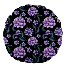 Elegant Purple Pink Peonies In Dark Blue Background Large 18  Premium Flano Round Cushions