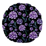 Elegant purple pink peonies in dark blue background Large 18  Premium Flano Round Cushions Front