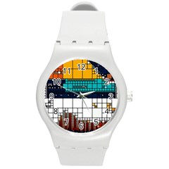 Abstract Statistics Rectangles Classification Round Plastic Sport Watch (m) by Pakemis