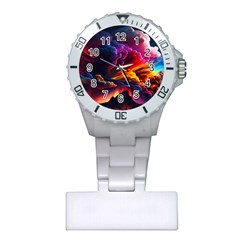 Ocean Sea Wave Clouds Mountain Colorful Sky Art Plastic Nurses Watch by Pakemis