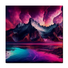 Ai Generated Mountain Ocean Lava Fire Sky Sea Tile Coaster by Pakemis