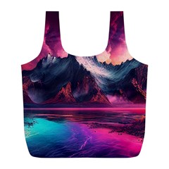Ai Generated Mountain Ocean Lava Fire Sky Sea Full Print Recycle Bag (l)