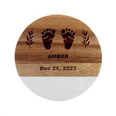 Personalized Birth Baby Name Marble Wood Coaster (round)