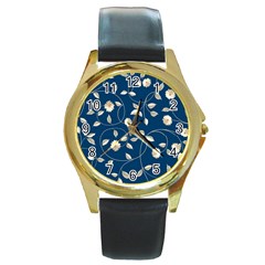 Flora Flower Flowers Nature Abstract Wallpaper Design Round Gold Metal Watch by Ravend