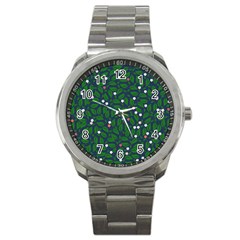 Leaves Flowers Green Background Nature Sport Metal Watch
