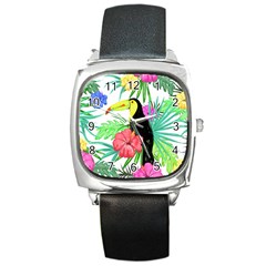 Sheets Tropical Nature Green Plant Square Metal Watch