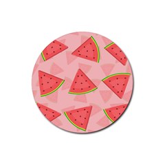 Background Watermelon Pattern Fruit Food Sweet Rubber Round Coaster (4 Pack) by Jancukart