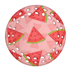 Background Watermelon Pattern Fruit Food Sweet Round Filigree Ornament (two Sides) by Jancukart