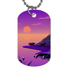 Sunset Sea Ocean Purple Pink Flowers Stone Dog Tag (two Sides) by Jancukart