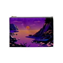 Sunset Sea Ocean Purple Pink Flowers Stone Cosmetic Bag (medium) by Jancukart