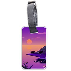 Sunset Sea Ocean Purple Pink Flowers Stone Luggage Tag (one Side) by Jancukart