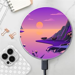 Sunset Sea Ocean Purple Pink Flowers Stone Wireless Fast Charger(white)