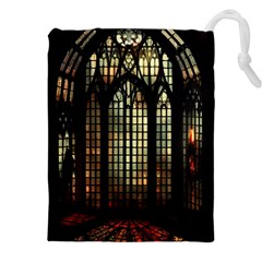 Stained Glass Window Gothic Haunted Eerie Drawstring Pouch (4xl) by Jancukart