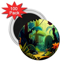 Jungle Rainforest Tropical Forest Jungle Scene 2 25  Magnets (100 Pack) 