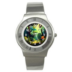 Jungle Rainforest Tropical Forest Jungle Scene Stainless Steel Watch by Jancukart