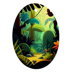 Jungle Rainforest Tropical Forest Jungle Scene Oval Ornament (two Sides) by Jancukart