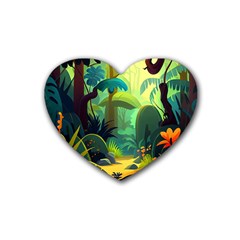 Jungle Rainforest Tropical Forest Jungle Scene Rubber Coaster (heart)