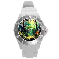 Jungle Rainforest Tropical Forest Jungle Scene Round Plastic Sport Watch (l) by Jancukart