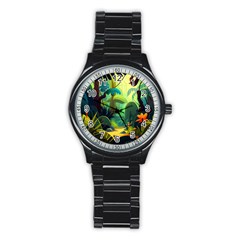 Jungle Rainforest Tropical Forest Jungle Scene Stainless Steel Round Watch by Jancukart