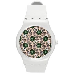 Floral Flower Spring Rose Watercolor Wreath Round Plastic Sport Watch (m) by Jancukart