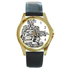 Scarface Movie Traditional Tattoo Round Gold Metal Watch
