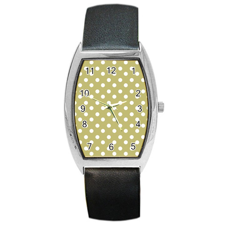 Lime Green Polka Dots Barrel Style Metal Watch