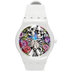 Floral Skeletons Round Plastic Sport Watch (m) by GardenOfOphir