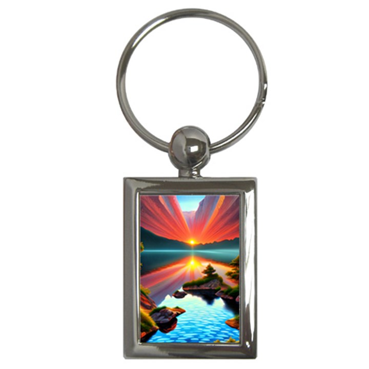 Sunset Over A Lake Key Chain (Rectangle)