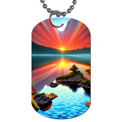 Sunset Over A Lake Dog Tag (one Side) by GardenOfOphir