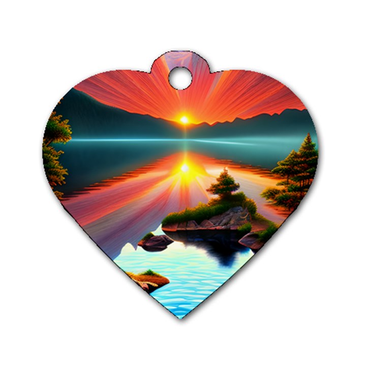 Sunset Over A Lake Dog Tag Heart (Two Sides)