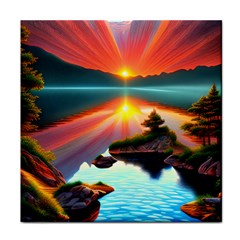 Sunset Over A Lake Face Towel by GardenOfOphir