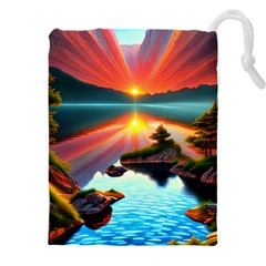 Sunset Over A Lake Drawstring Pouch (4xl) by GardenOfOphir